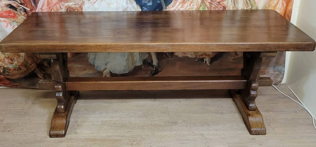 farmhouse or monastery table in solid oak, early 20th century