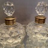 Pair of bottles nineteenth crystal Baccarat decoration diamond points bronze guilloché