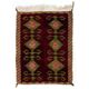 Vintage Hand-Knotted Turkish Tulu Rug with Geometric Hooked Motifs in Burgundy, Green and Pink, 100% Wool