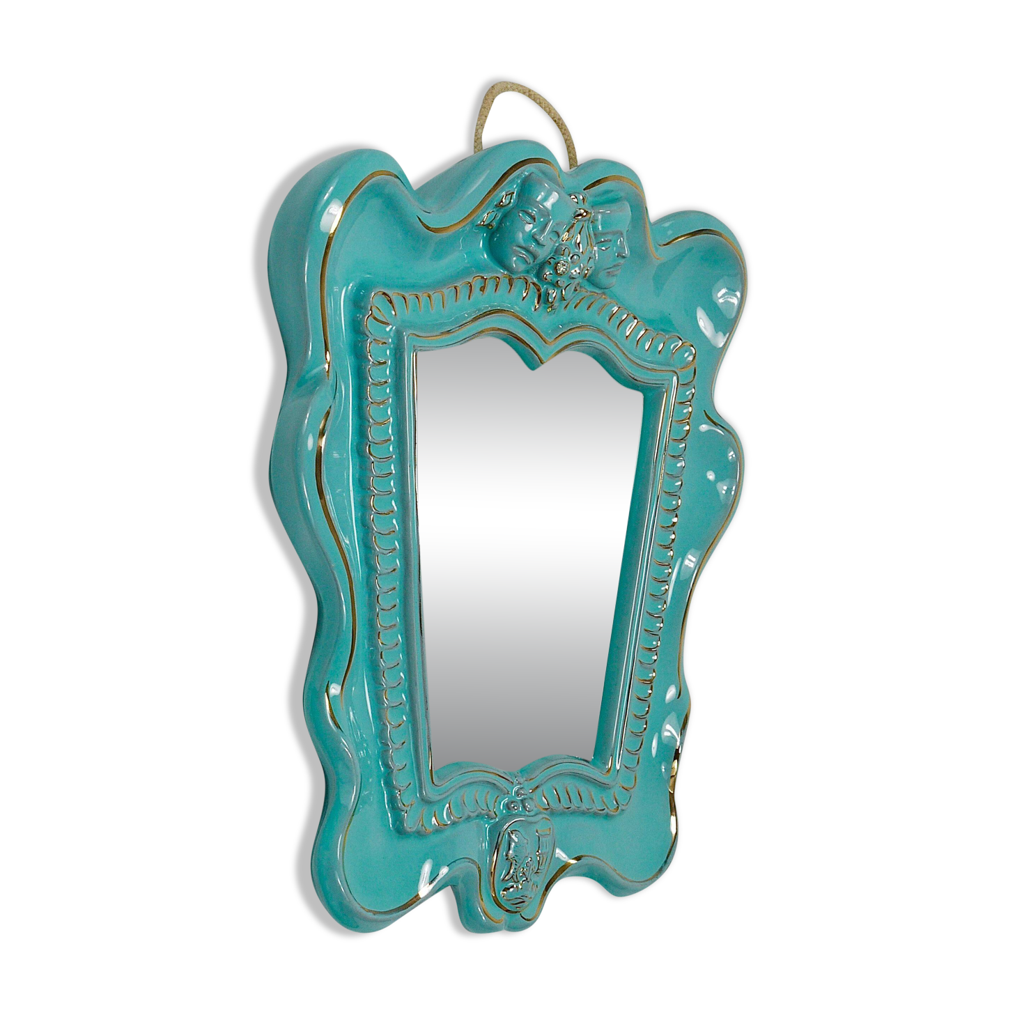 Art Deco wall mirror Theatre in terracotta by Gmundner Keramik, Austria, 1930s