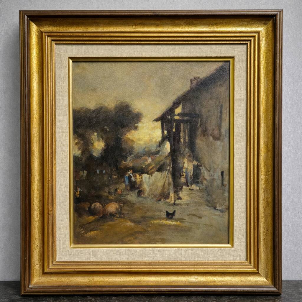 French school – after Auguste Boulard – Animated farm scene – Oil
