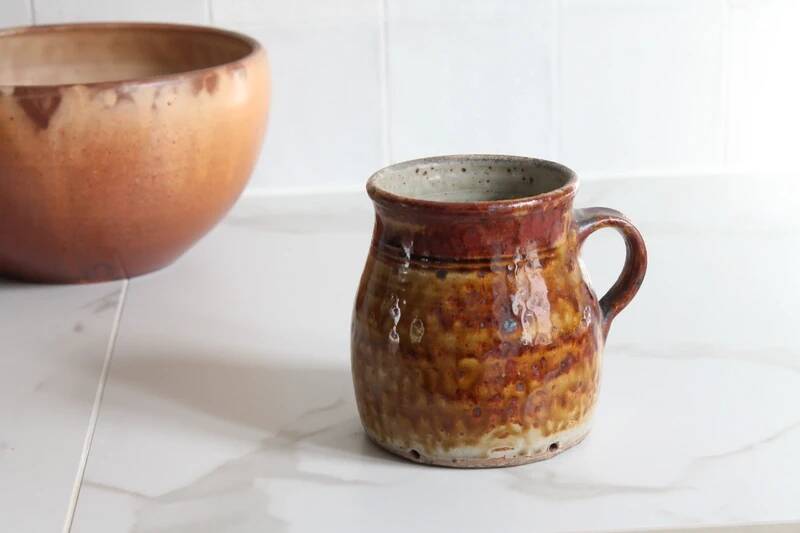 Ancient ceramic cream pot, pyrite stoneware, glazed from La Borne, France.