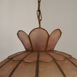 Vintage 1970s French Capiz Shell Light  Peach Scalloped Design Gold Trim