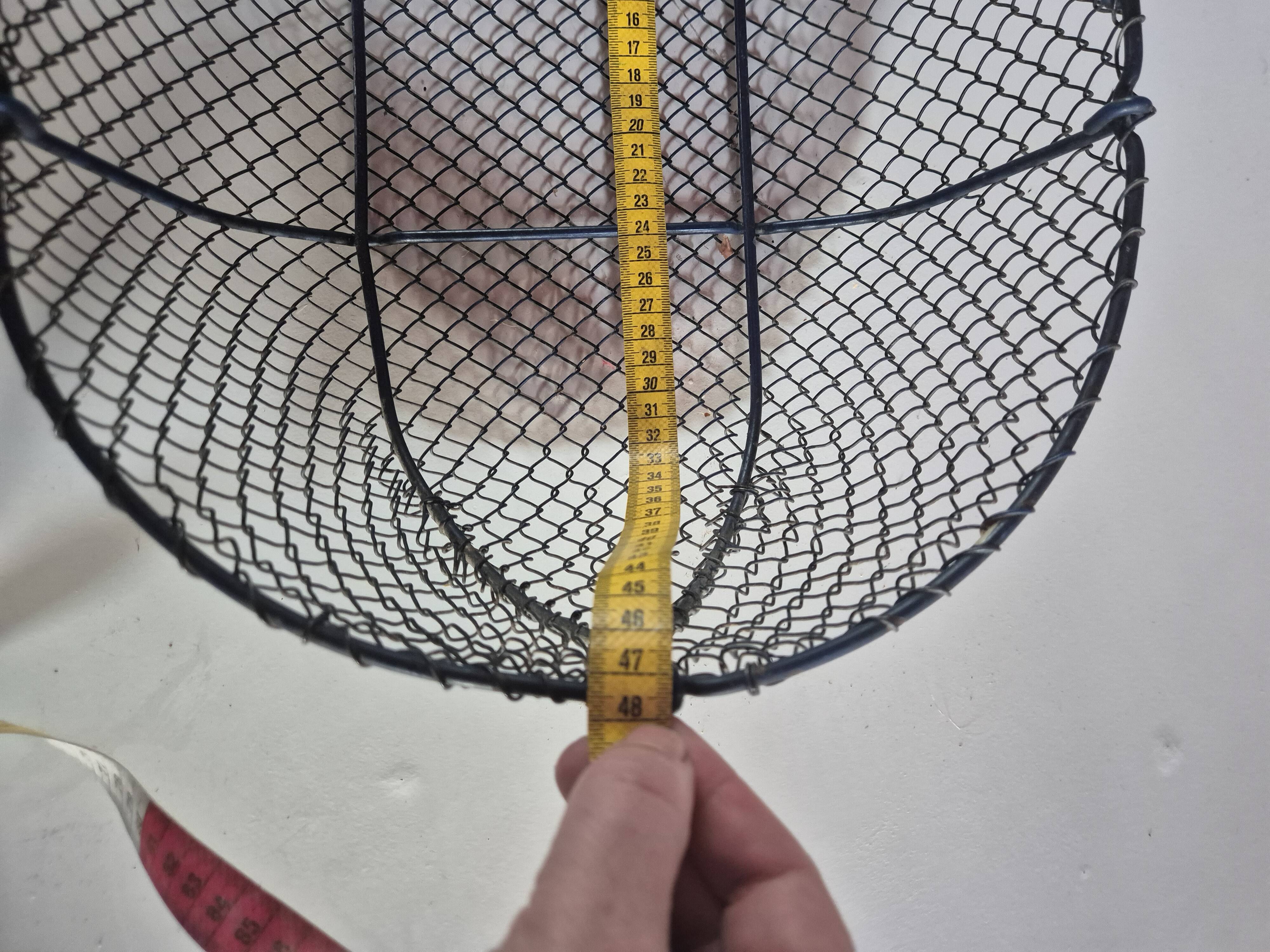 Vintage navy blue metal basket with wooden handle