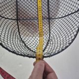 Vintage navy blue metal basket with wooden handle
