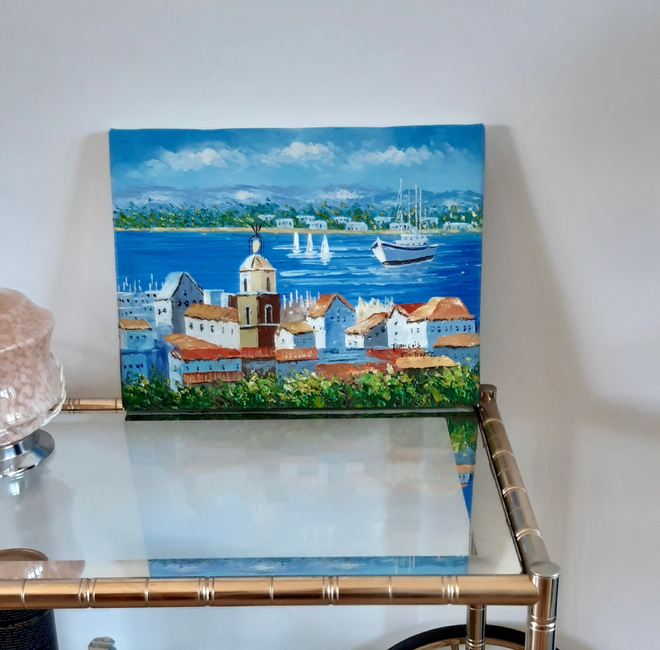 Oil on canvas painting representing Saint Tropez south of the vintage France