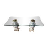 Coffee table italian coffee top glass base wood jambs porcelain