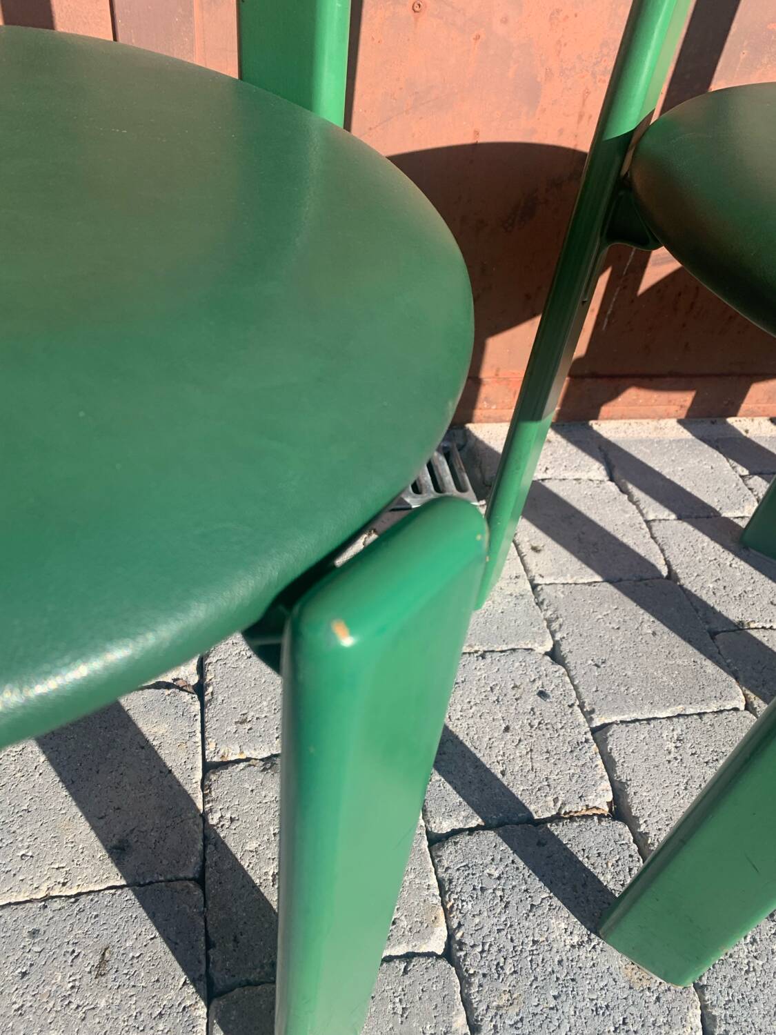 6 Bruno Rey Kush & co Green Stackable Chairs Circa 1970