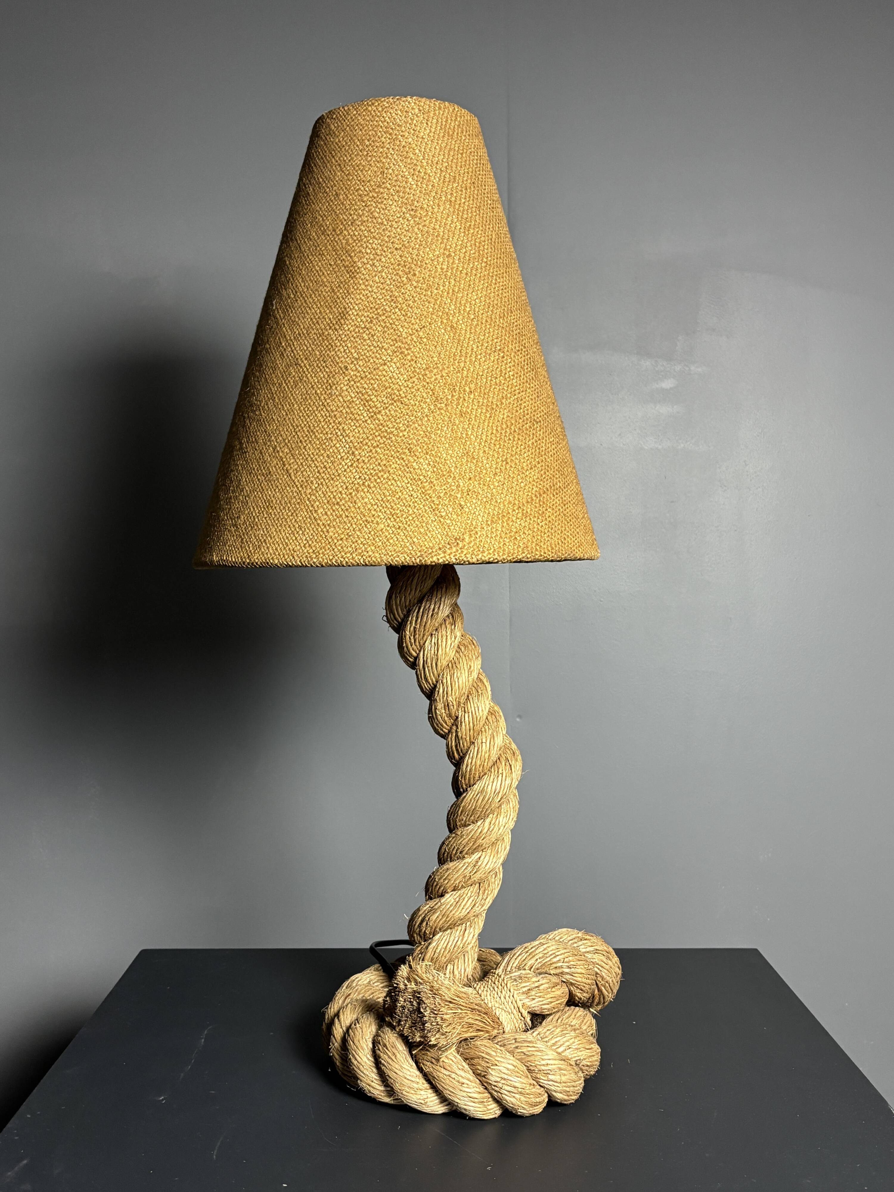 Midcentury French brutalist rope table lamp in the style of Audoux & Minet