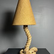 Midcentury French brutalist rope table lamp in the style of Audoux & Minet