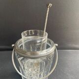 Ice bucket with spoon and glass – cut crystal and silver metal