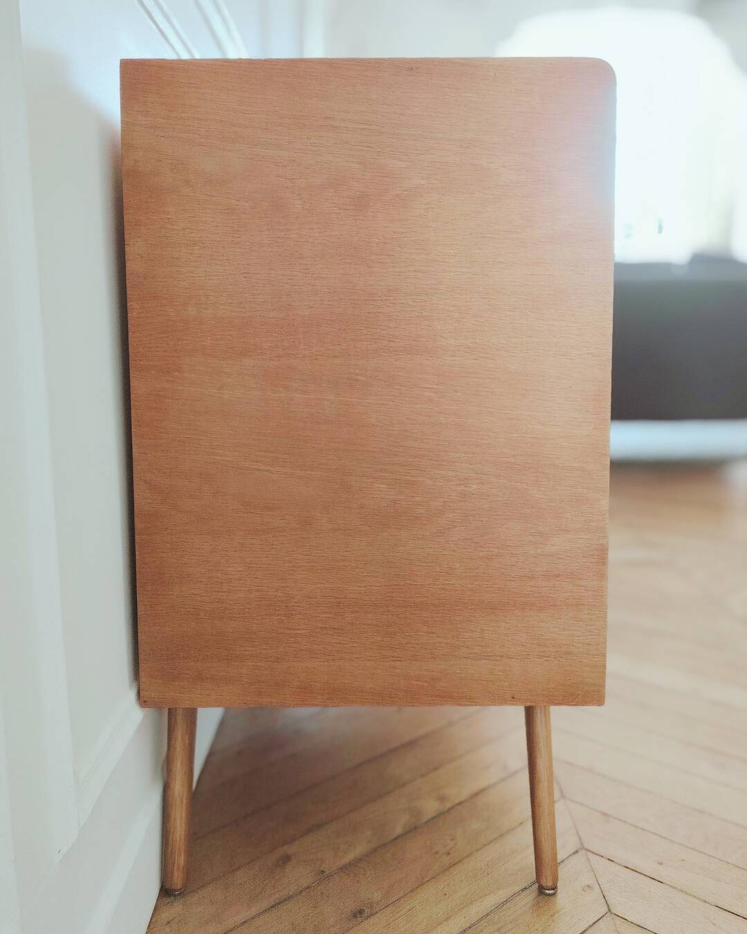 Commode en bois et rotin vintage rénovée, années 60