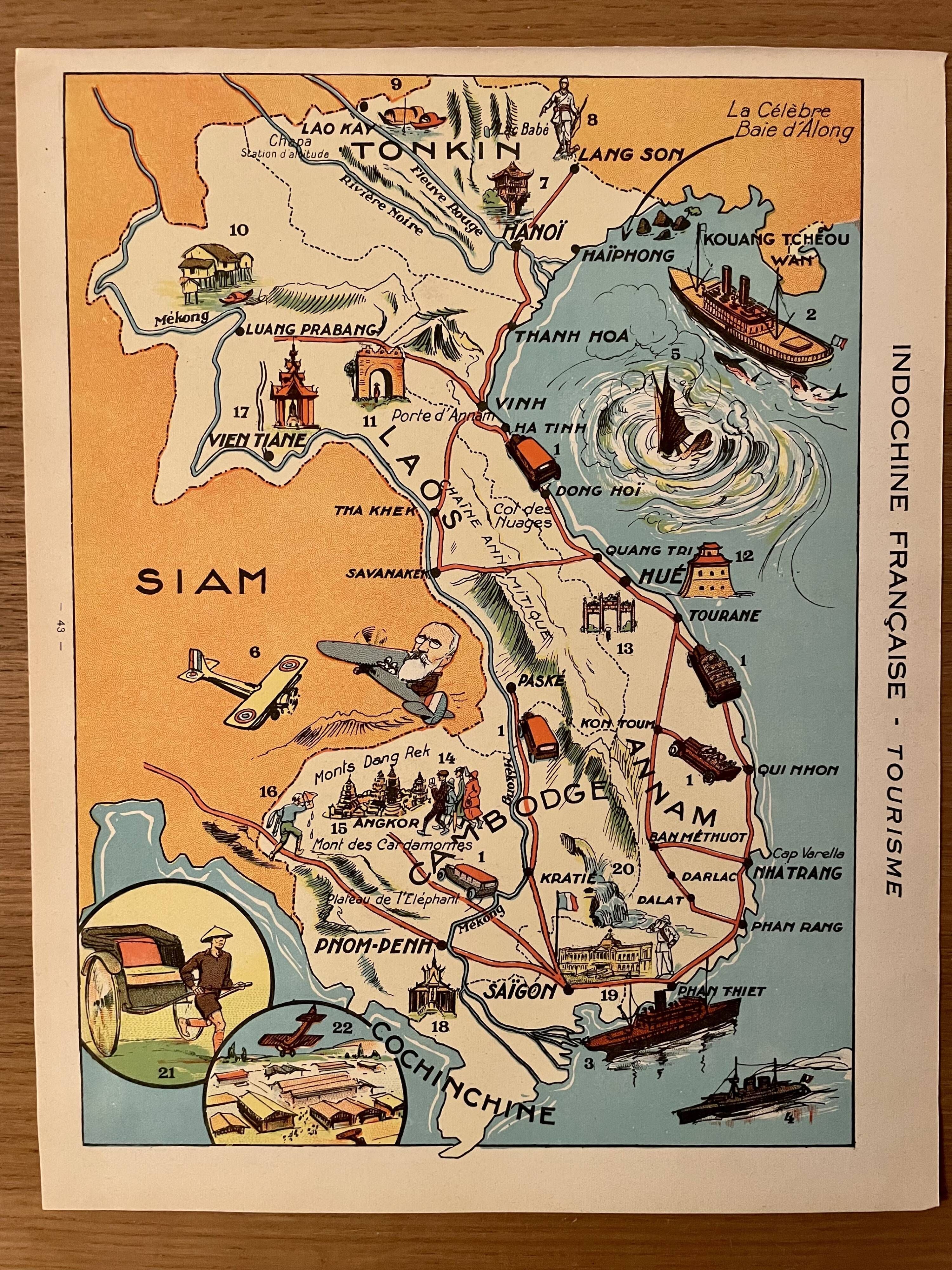 Old poster map of French Indochina (tourism) - 1931