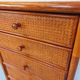 Vintage chest of drawers in rattan, wood and cane