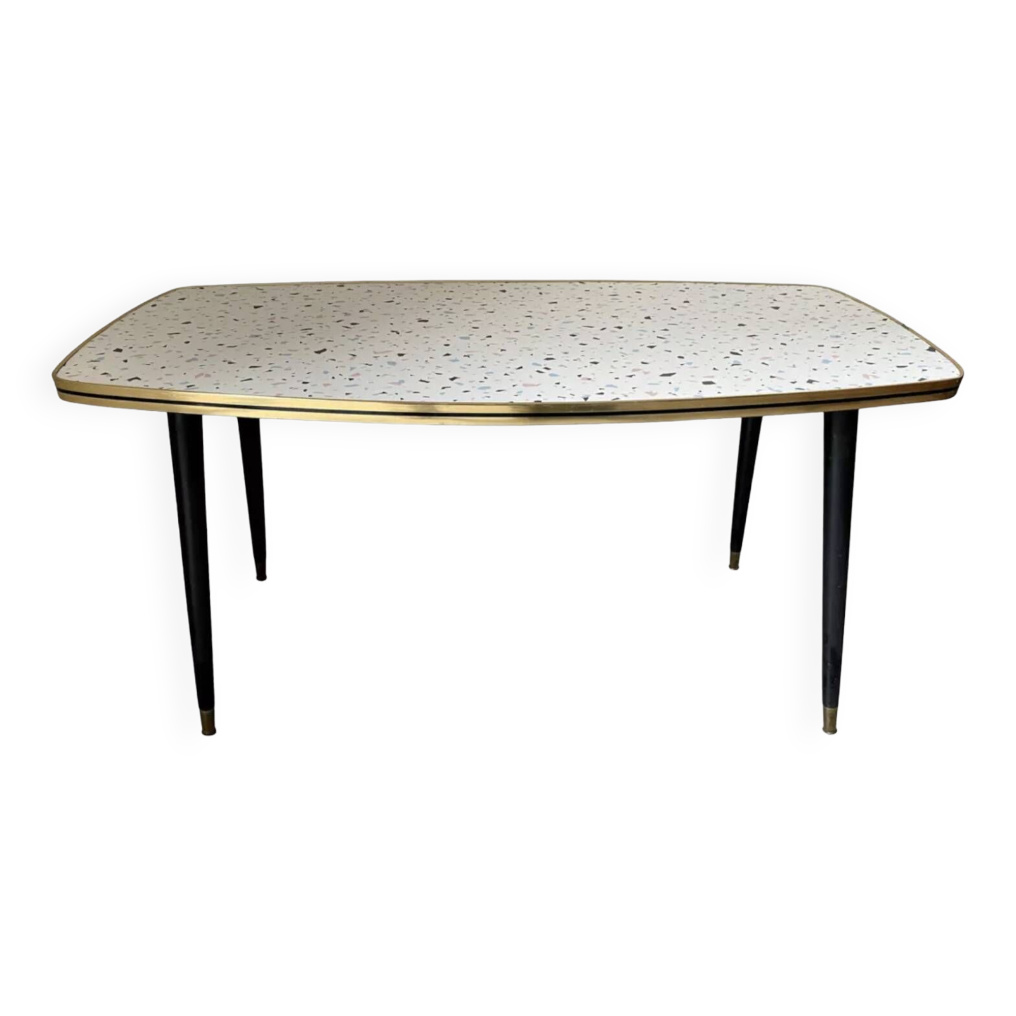 Formica/Terrazzo coffee table with brass compass legs
