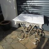 Butcher's table from the late 19th century, wrought iron, brass, and marble.