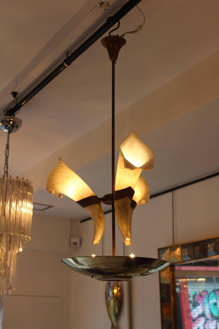 Italian chandelier with Cornucopias by Barovier Murano glass around 1960