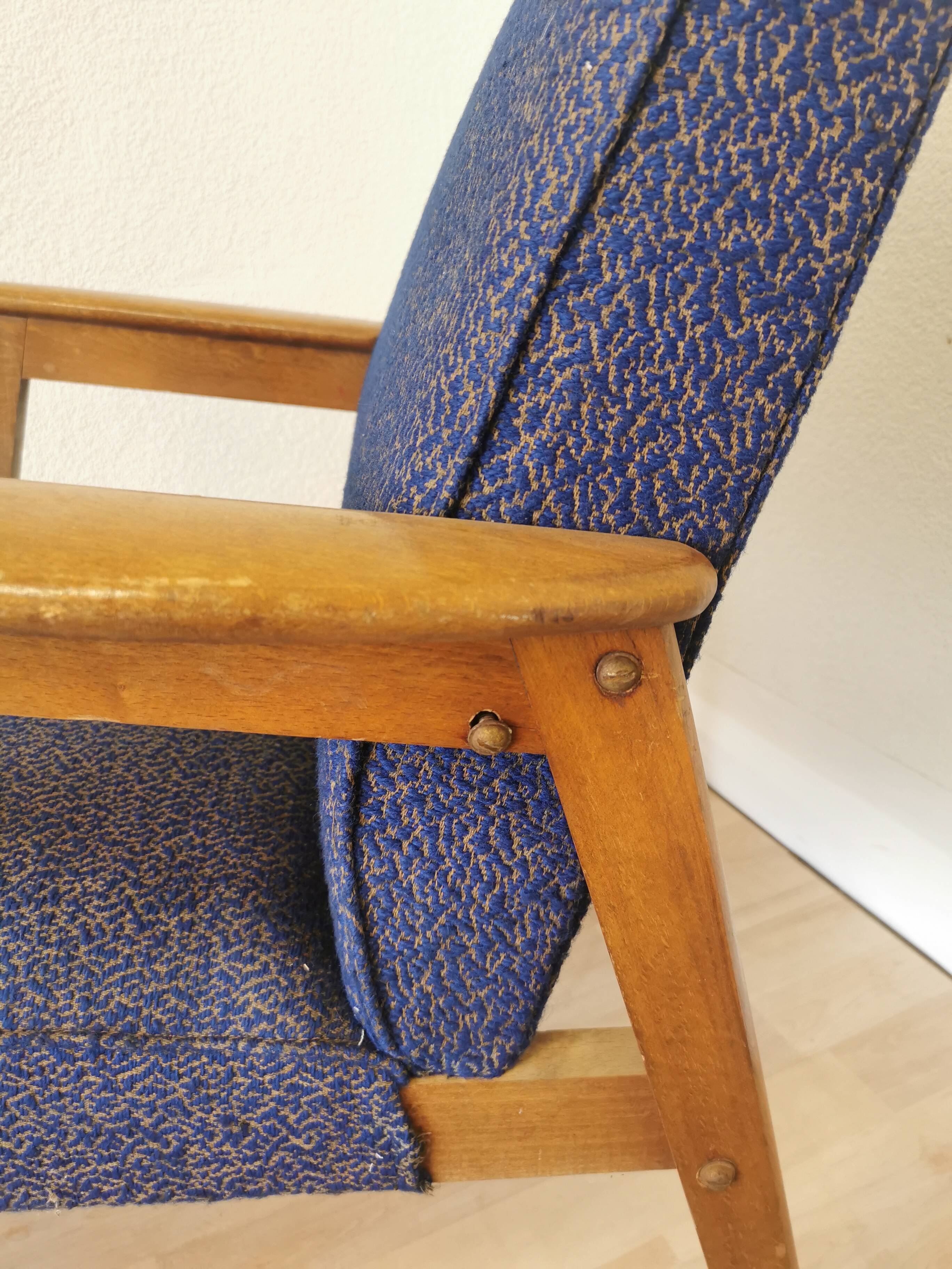 Vintage Royal Blue Armchair: Mid-Century Modern Lounge Chair