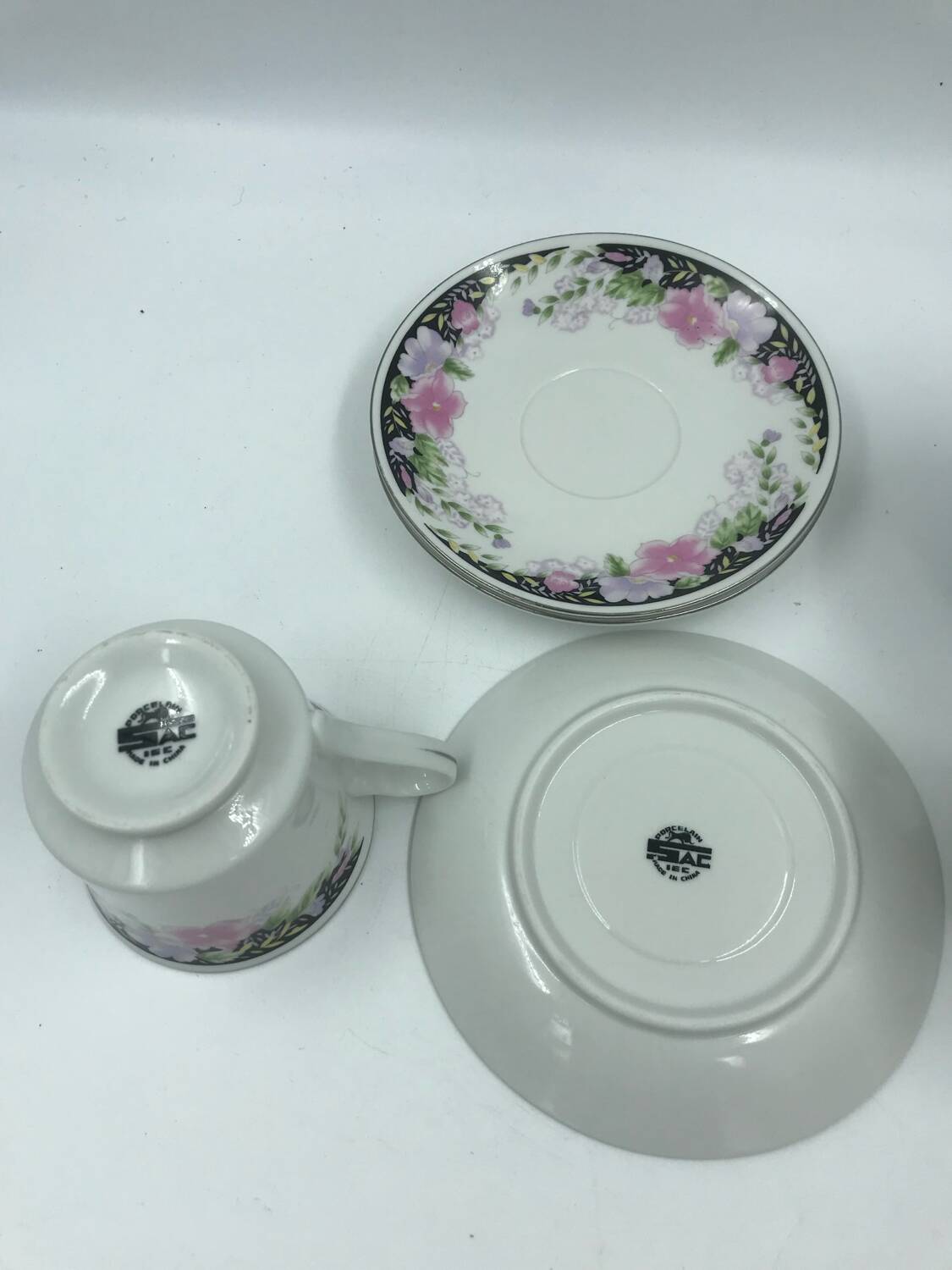 3 large cups and saucers