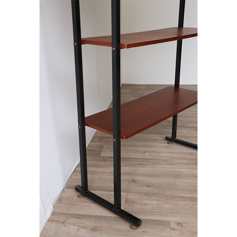 Bibliothèque vintage modulable avec étagères en bois et métal 1960