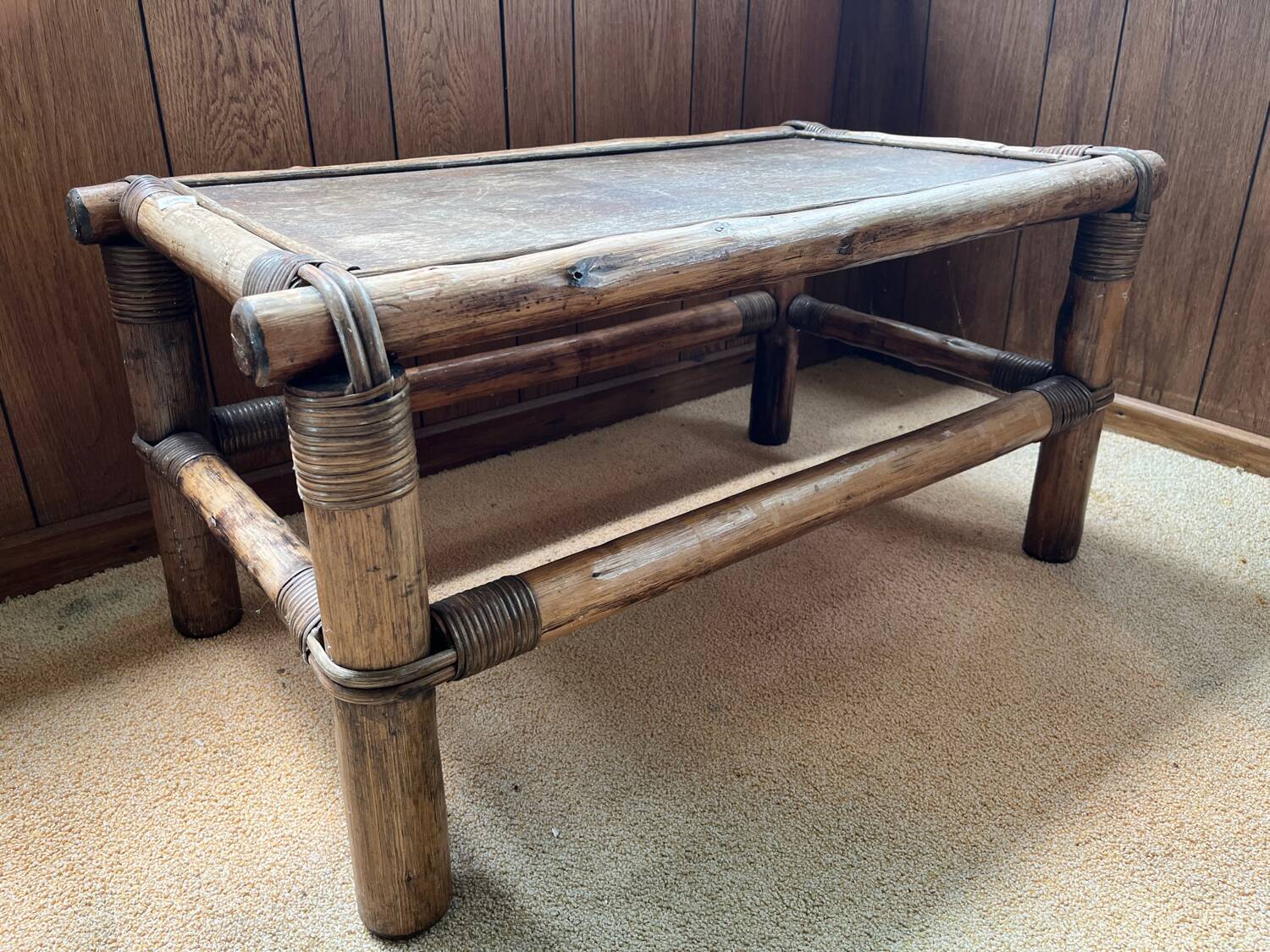 Salon rotin bambou complet fauteuil x2 canapé table basse