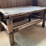 Complete bamboo rattan lounge set with armchair x2, sofa, coffee table