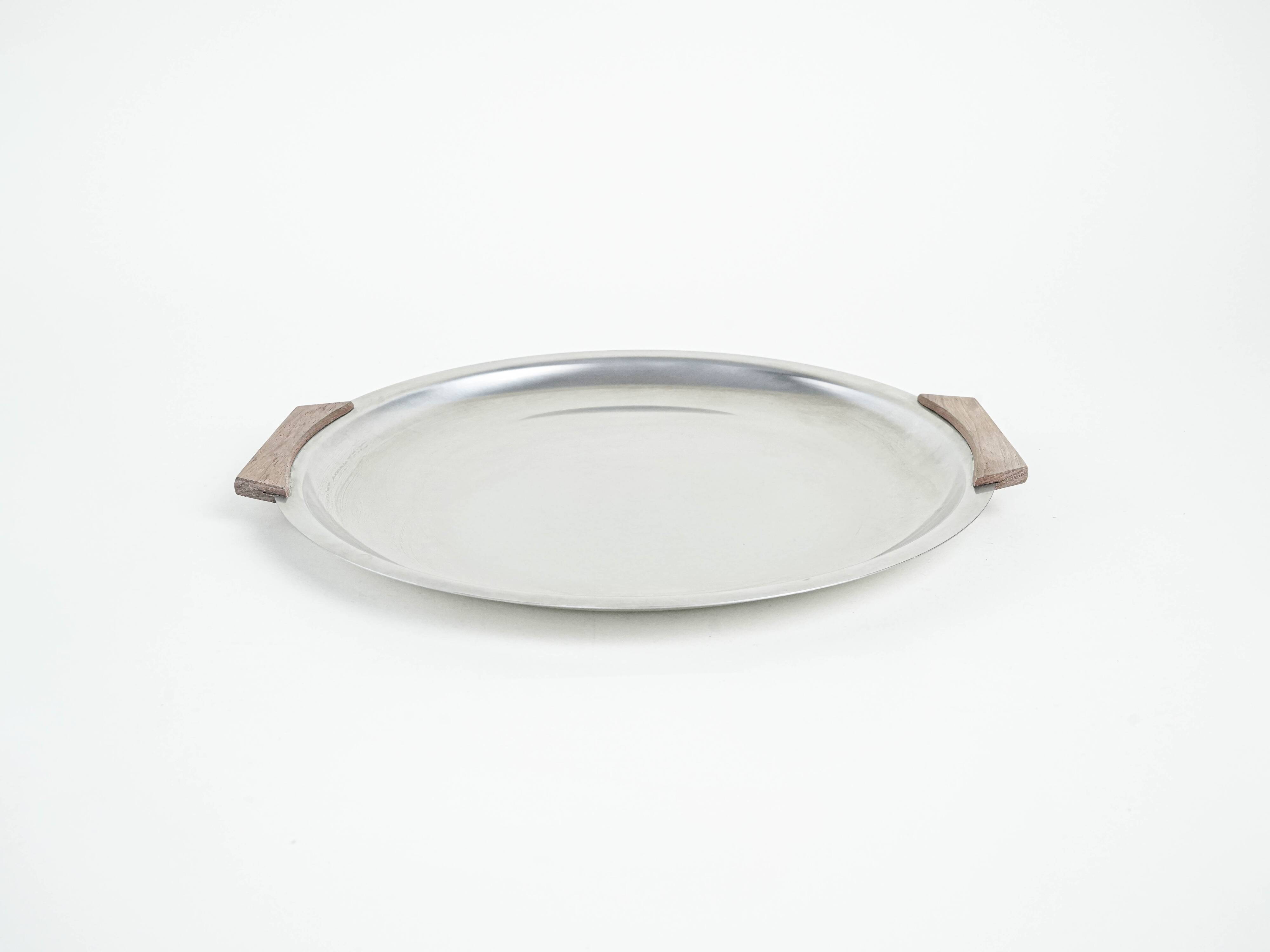 Round stainless steel tray, Danish design, 1970s, made in Denmark