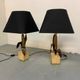 Vintage Bronze, Brass and Travertin Table Lamps in the manner of Maison Charles, 1970s, Set of 2