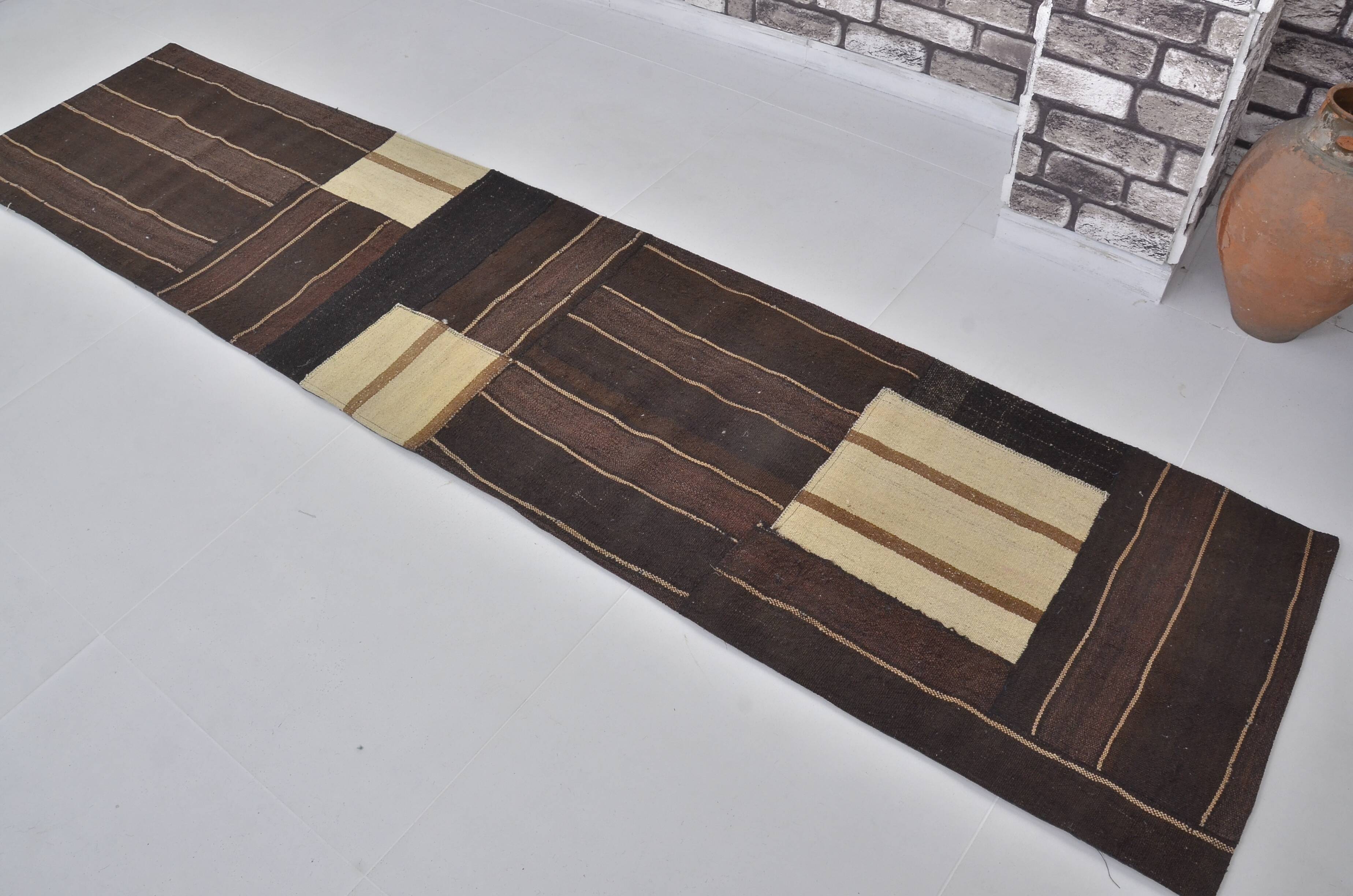 Black And White Handwoven Kilim Runner sku3842