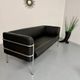 Three-seater tubular chrome and black leather sofa by Kébé, Denmark 80