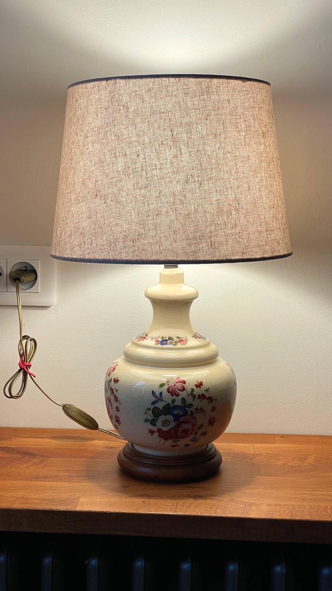 VINTAGE Ceramic Lamp with Wooden Base