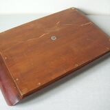 Old wooden serving tray with marquetry and real butterflies from Brazil