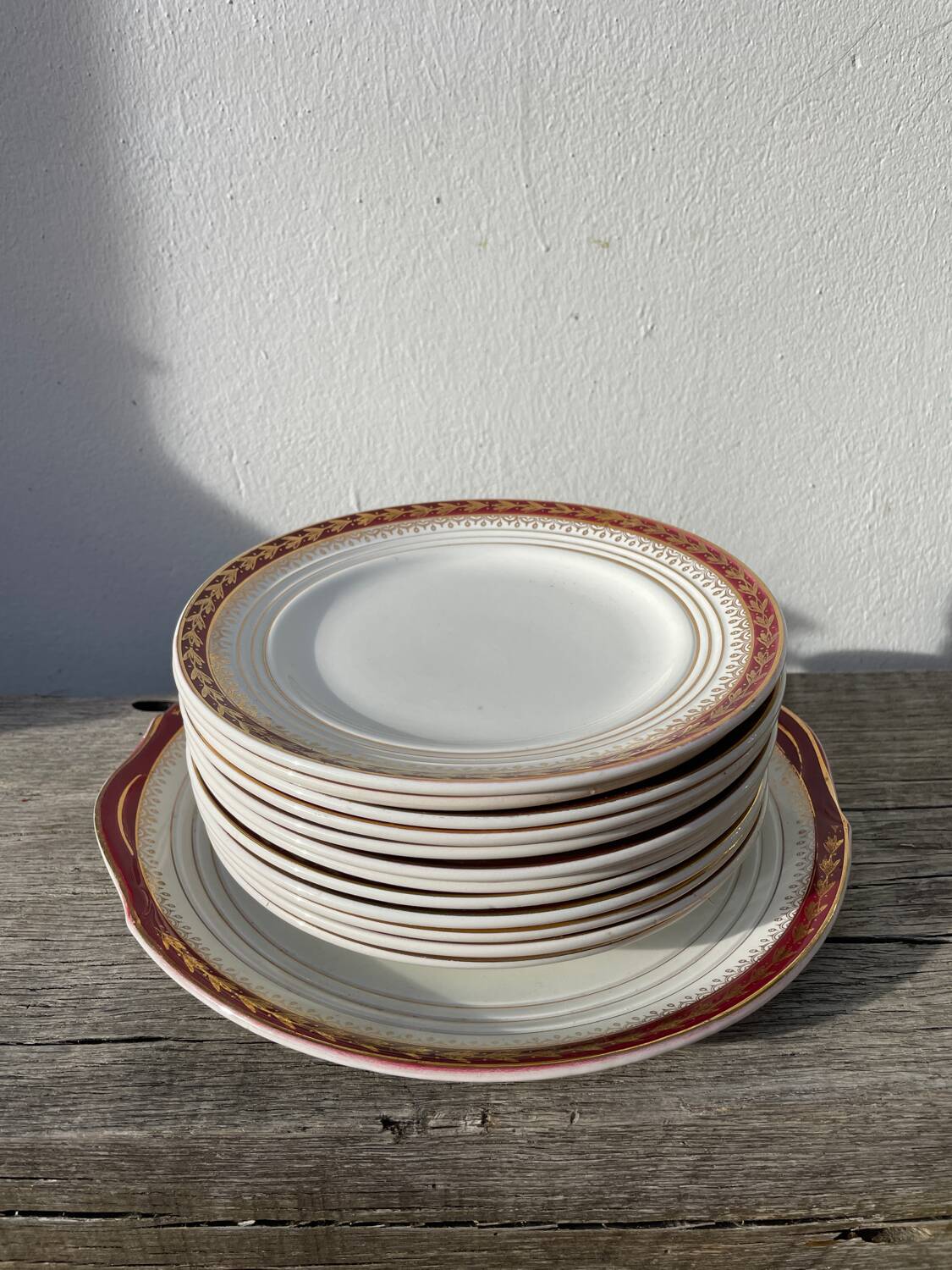 Saint Amand Empire style dessert plate service with 12 gold plates