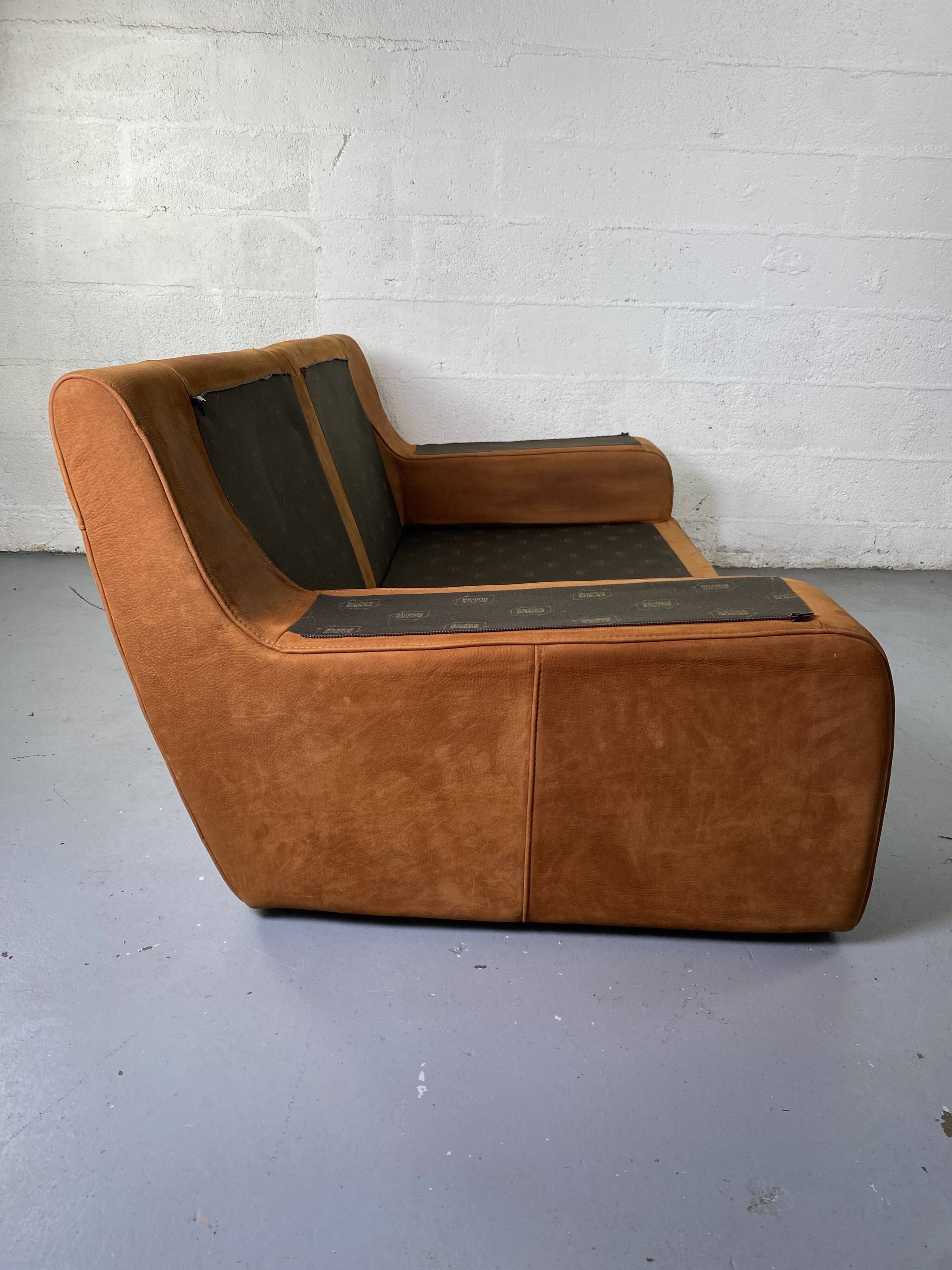 Roche-Bobois brown leather sofa