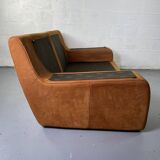 Roche-Bobois brown leather sofa