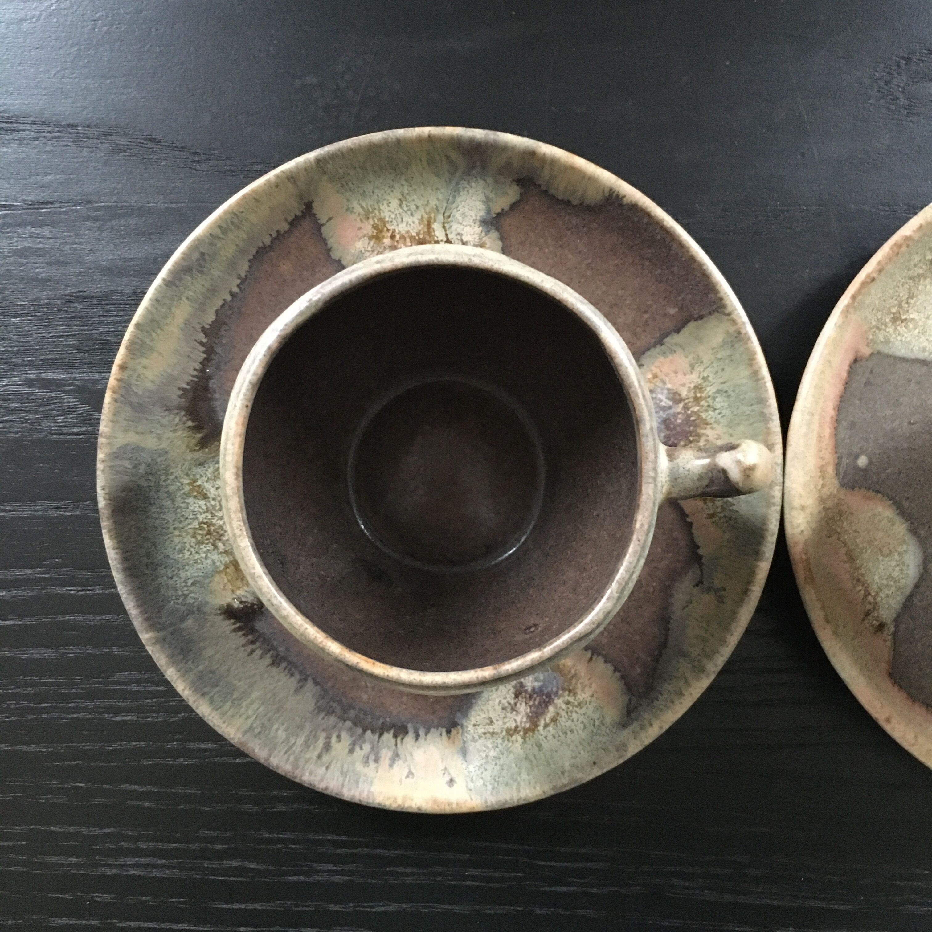 Set of 2 flamed brown stoneware cups