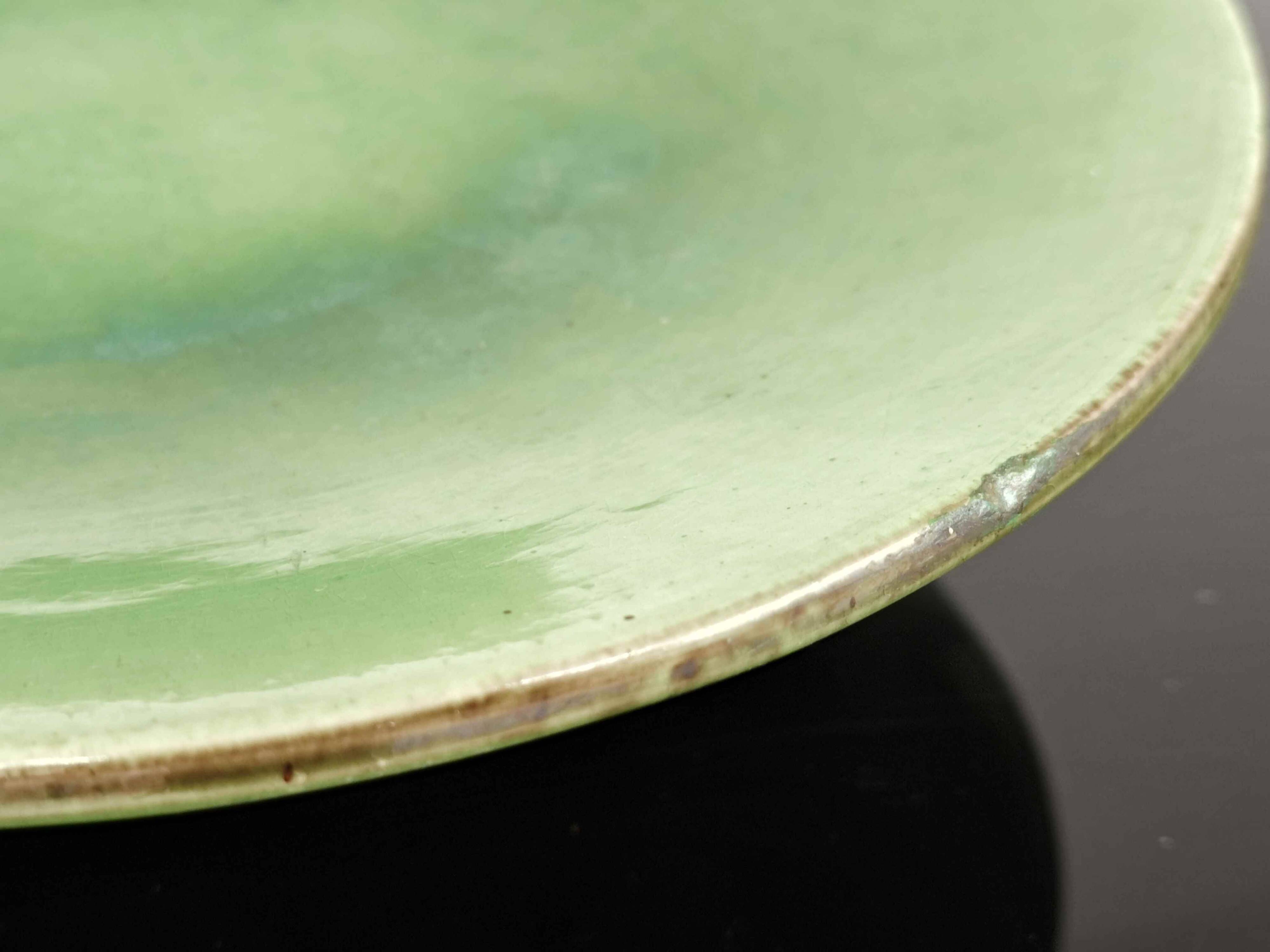 Vintage 50s-60s dish in green enamelled terracotta