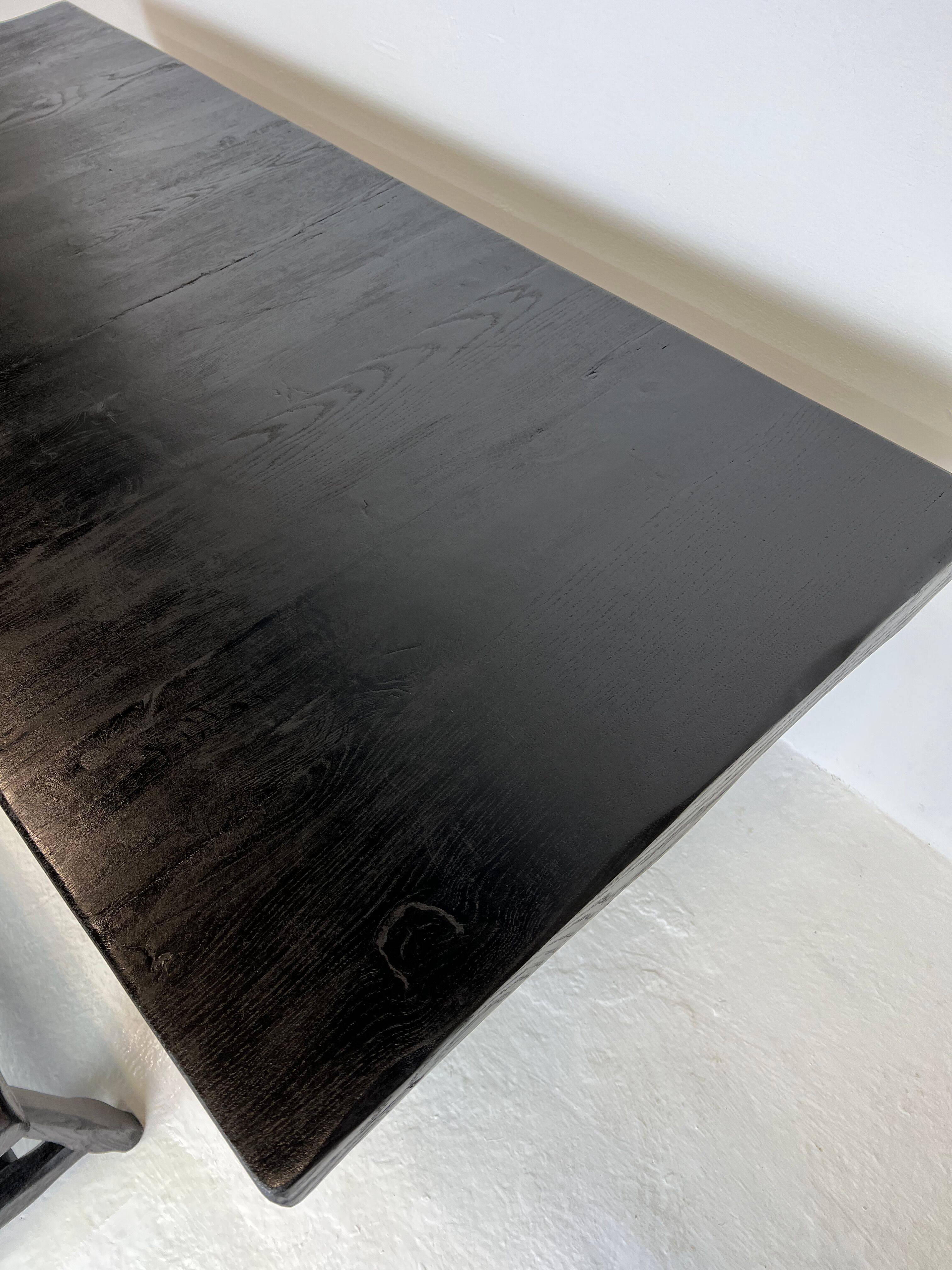 Brutalist elm table Wabi-sabi spirit and its 2 benches