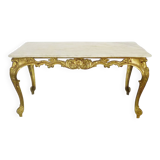 Table basse structure en laiton et plateau en marbre. Années 60