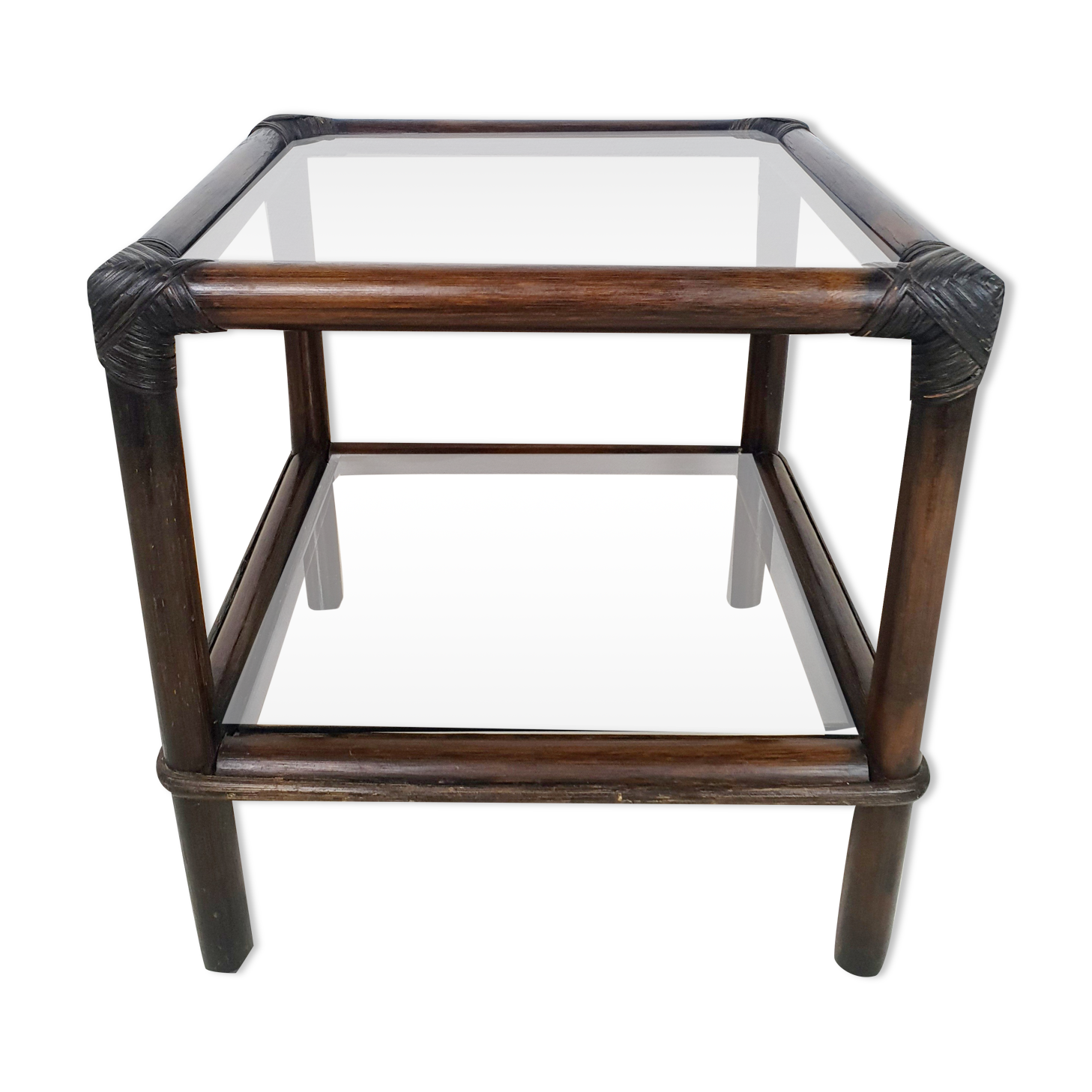 Rattan bedside and smoked glass