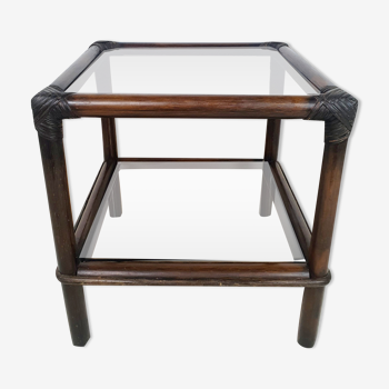Rattan bedside and smoked glass