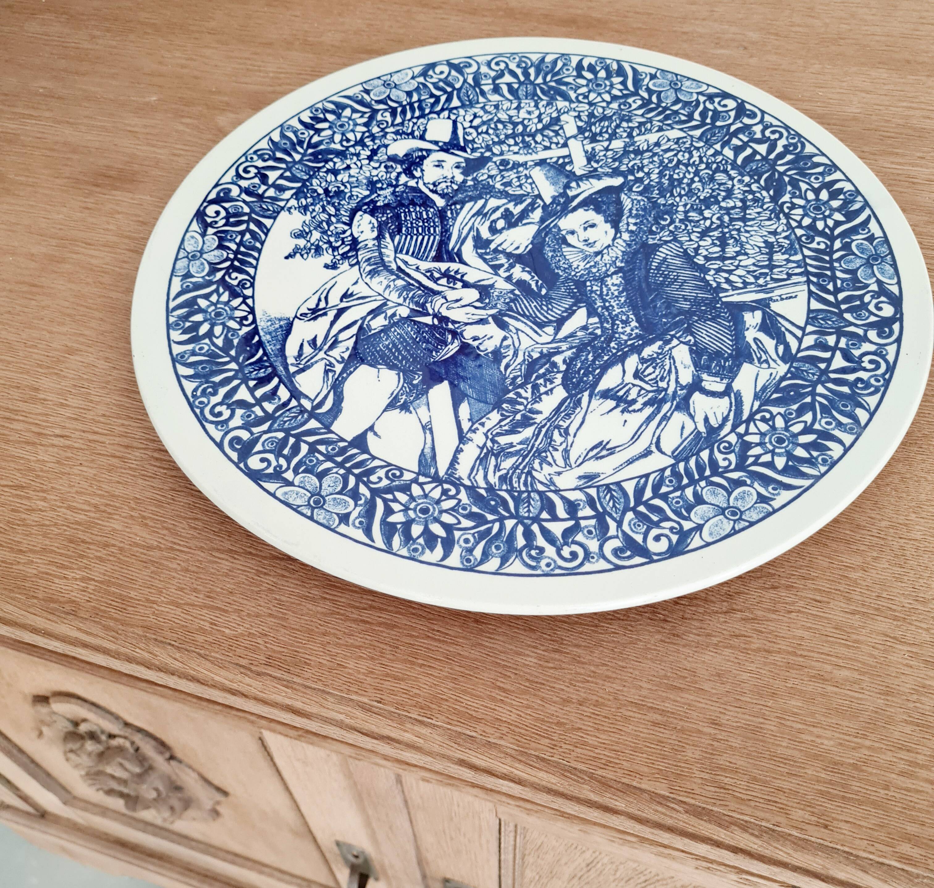 Large white porcelain dish with blue design