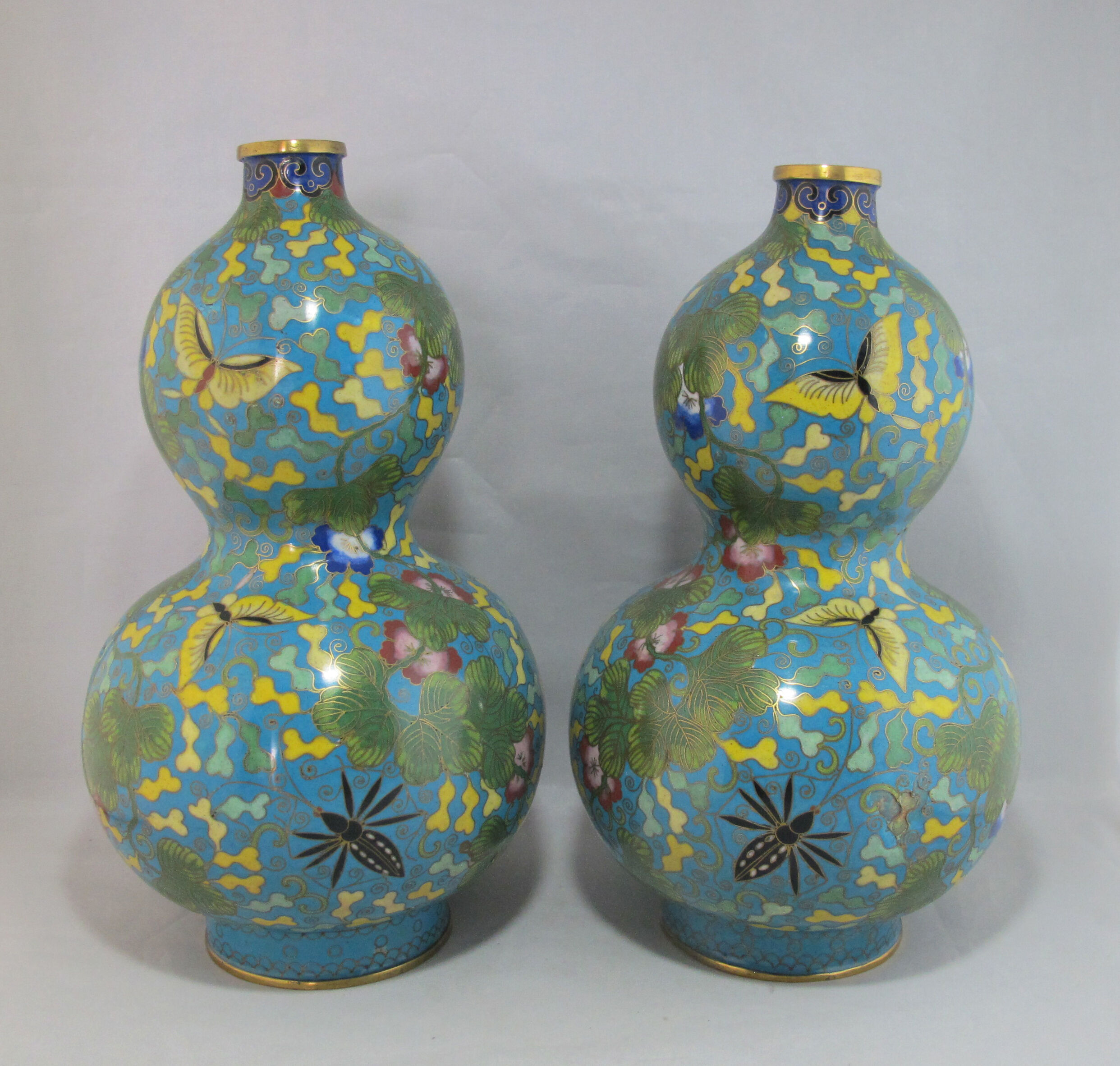 Pair of double gourd vases in cloisonné enamels Chinese, China early 20th century
