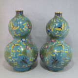 Pair of double gourd vases in cloisonné enamels Chinese, China early 20th century