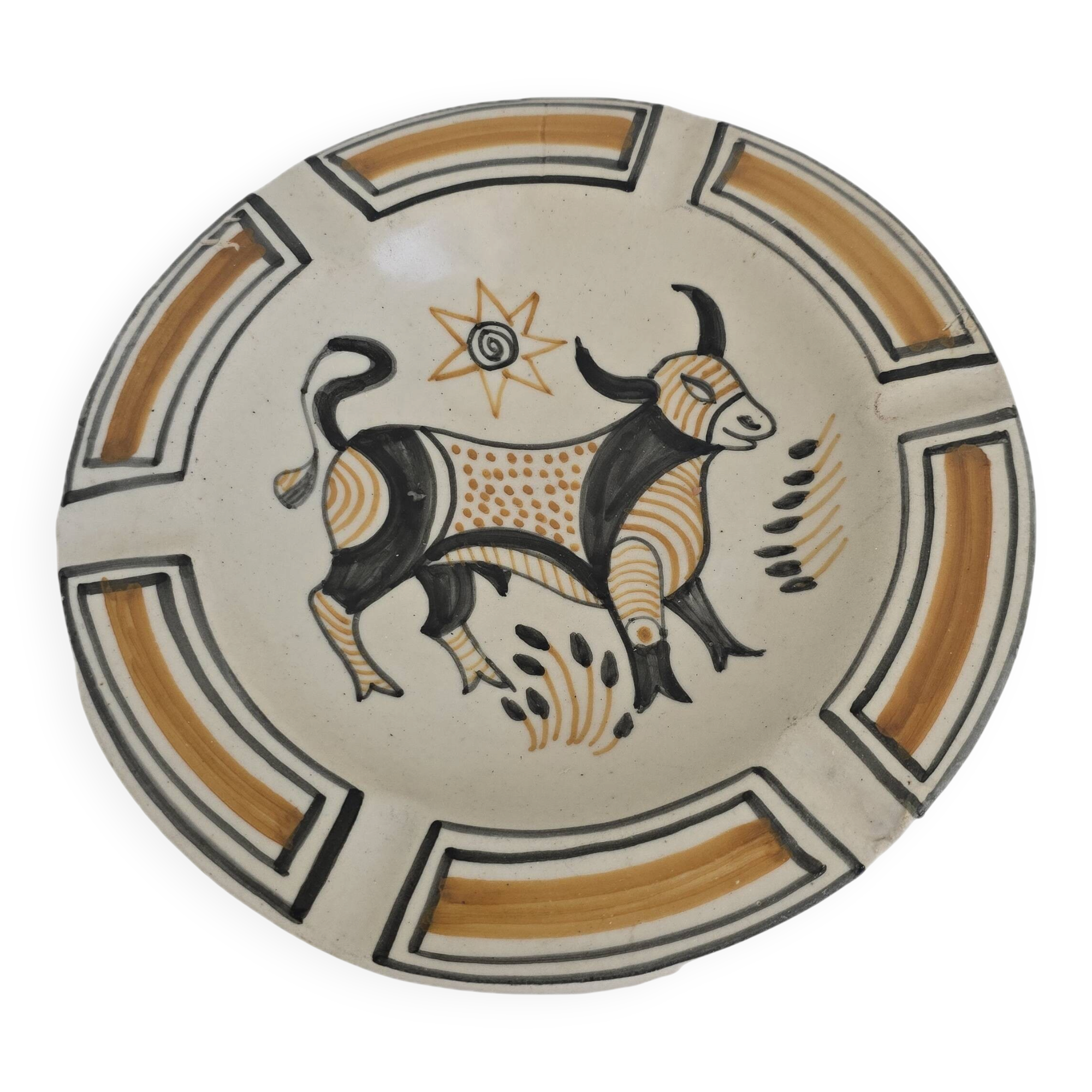 Wall plate in Talavera pottery, Iberian bull, Spain 1960s
