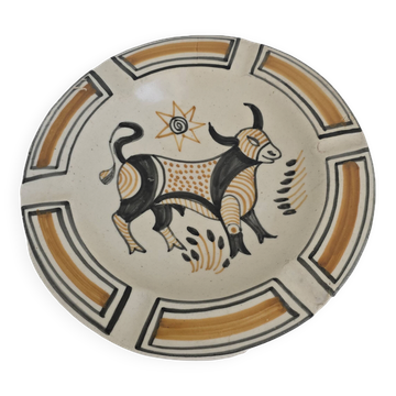 Wall plate in Talavera pottery, Iberian bull, Spain 1960s