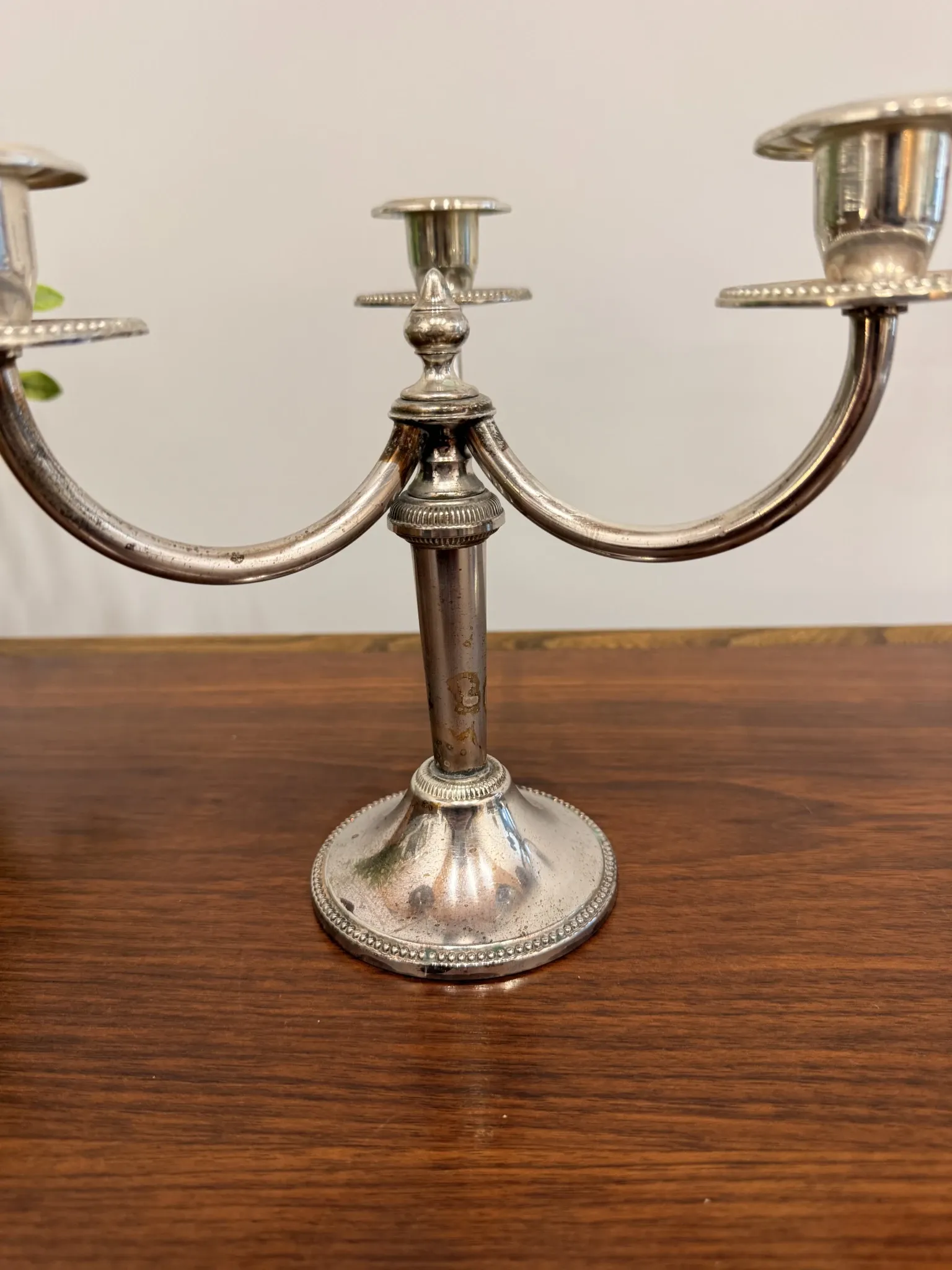 Pair of vintage three-branch silver-plated candlesticks