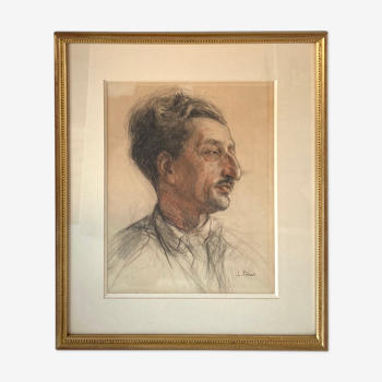 Portrait of a man with charcoal and sanguine of 1953 signed Lucien Pénat