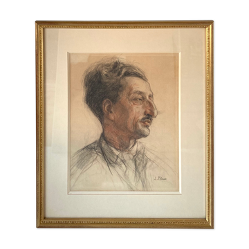 Portrait of a man with charcoal and sanguine of 1953 signed Lucien Pénat