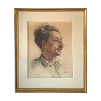 Portrait of a man with charcoal and sanguine of 1953 signed Lucien Pénat